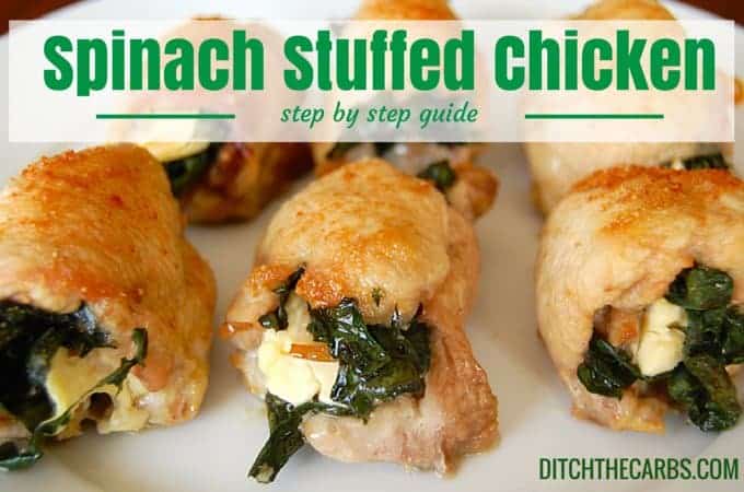 Step by step guide on how to make Spinach Stuffed Chicken. Follow the easy photo guide and have a real whole food dinner ready in no time at all. Gluten free, grain free, whole food and healthy. | ditchthecarbs.com