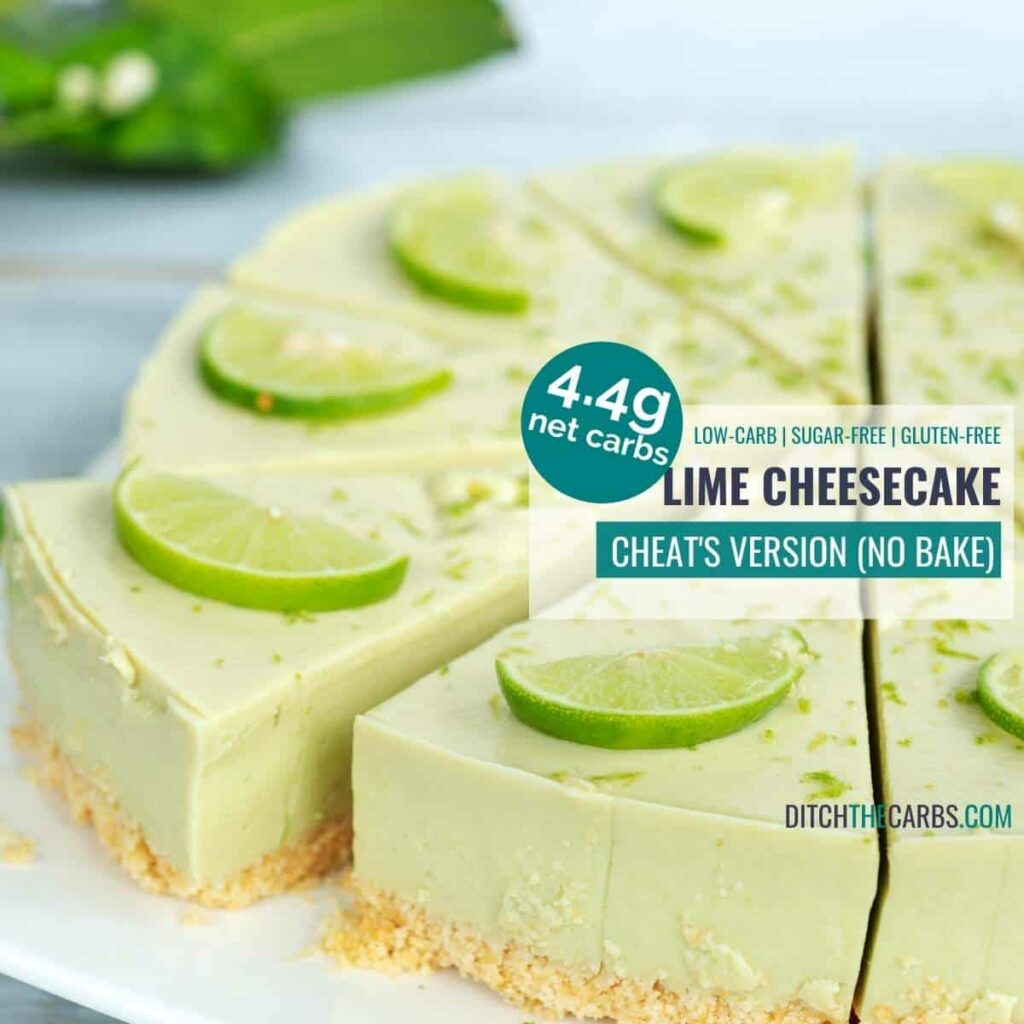 Lime no bake cheesecake sliced with fresh limes