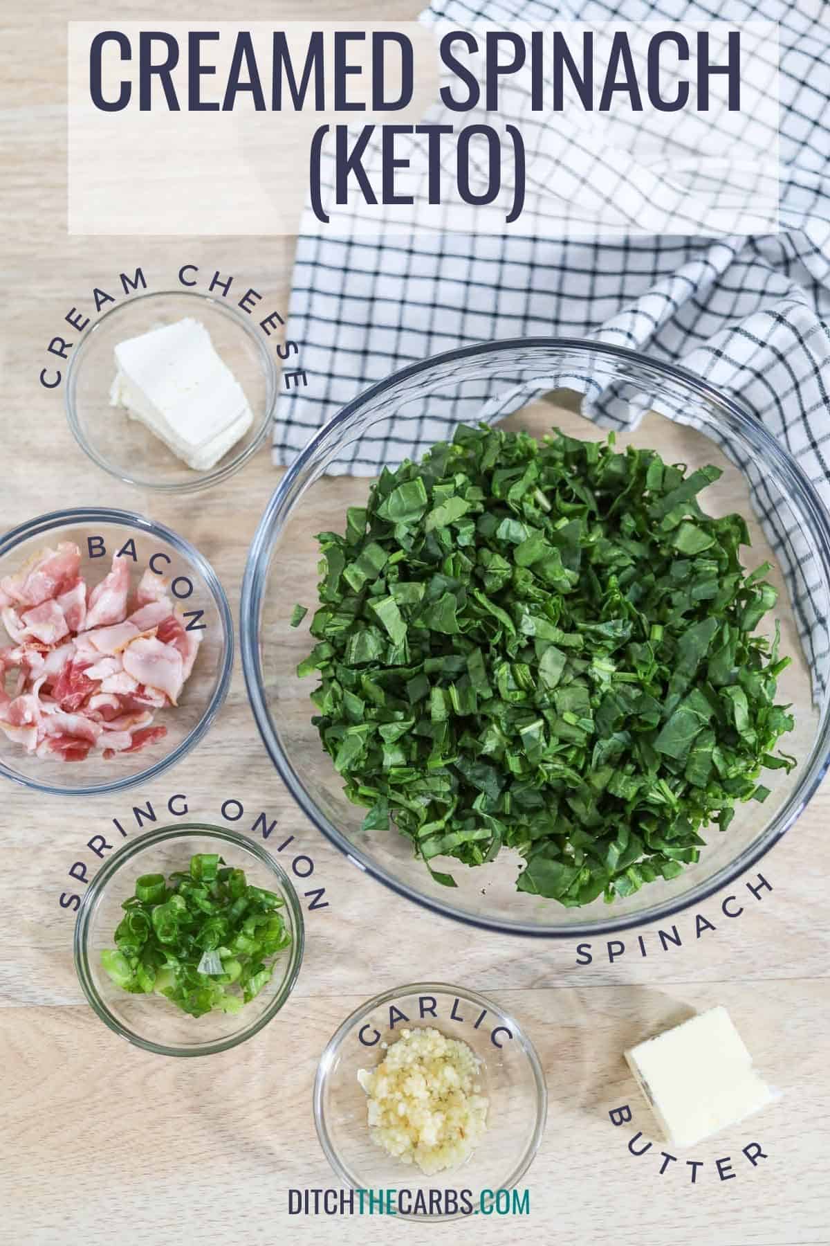 labelled ingredients to make keto creamed spinach