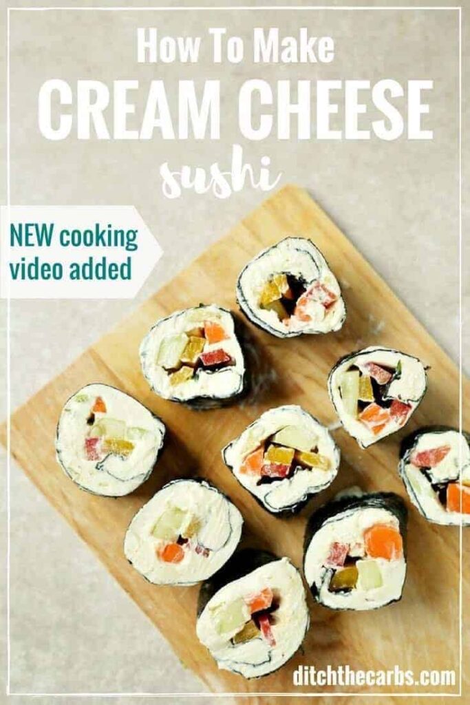 STOP eating sushi and watch this quick video to learn how to make low-carb sushi. So easy and so nutritious. Saving this low-carb sushi recipe for school lunches. | ditchthecarbs.com