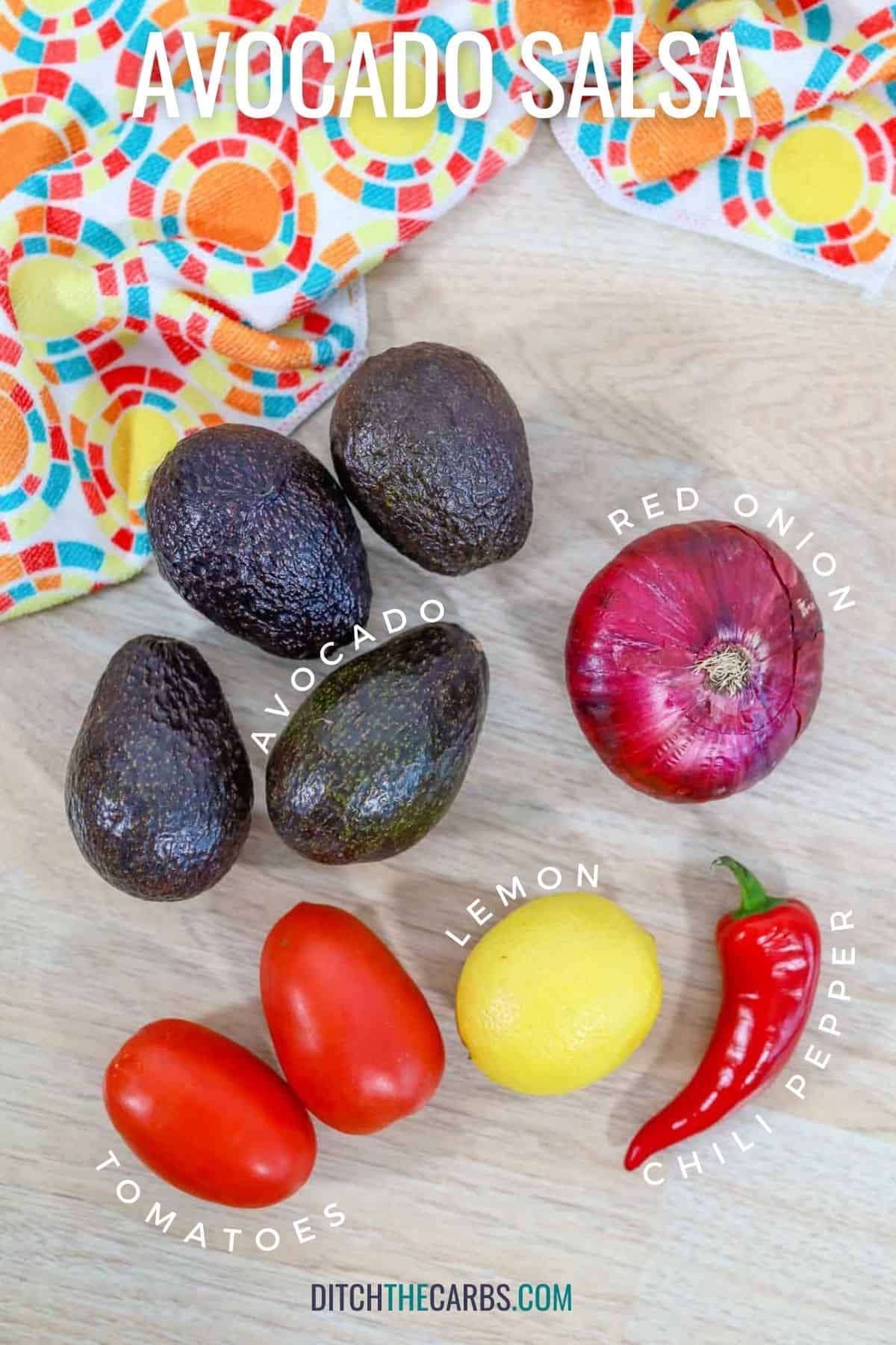 labelled ingredients needed to make homemade guacamole