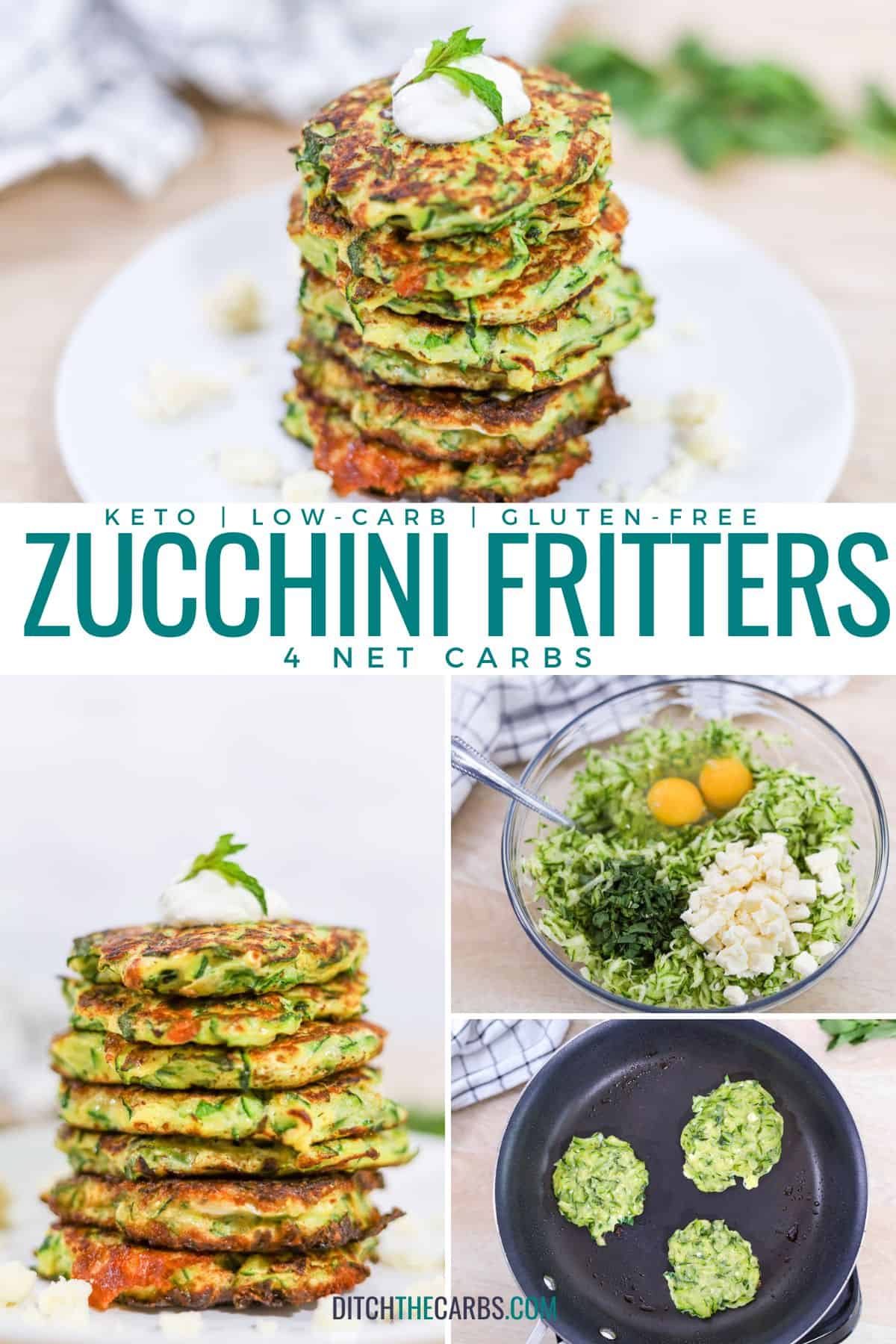 collage of how to make zucchini fritters