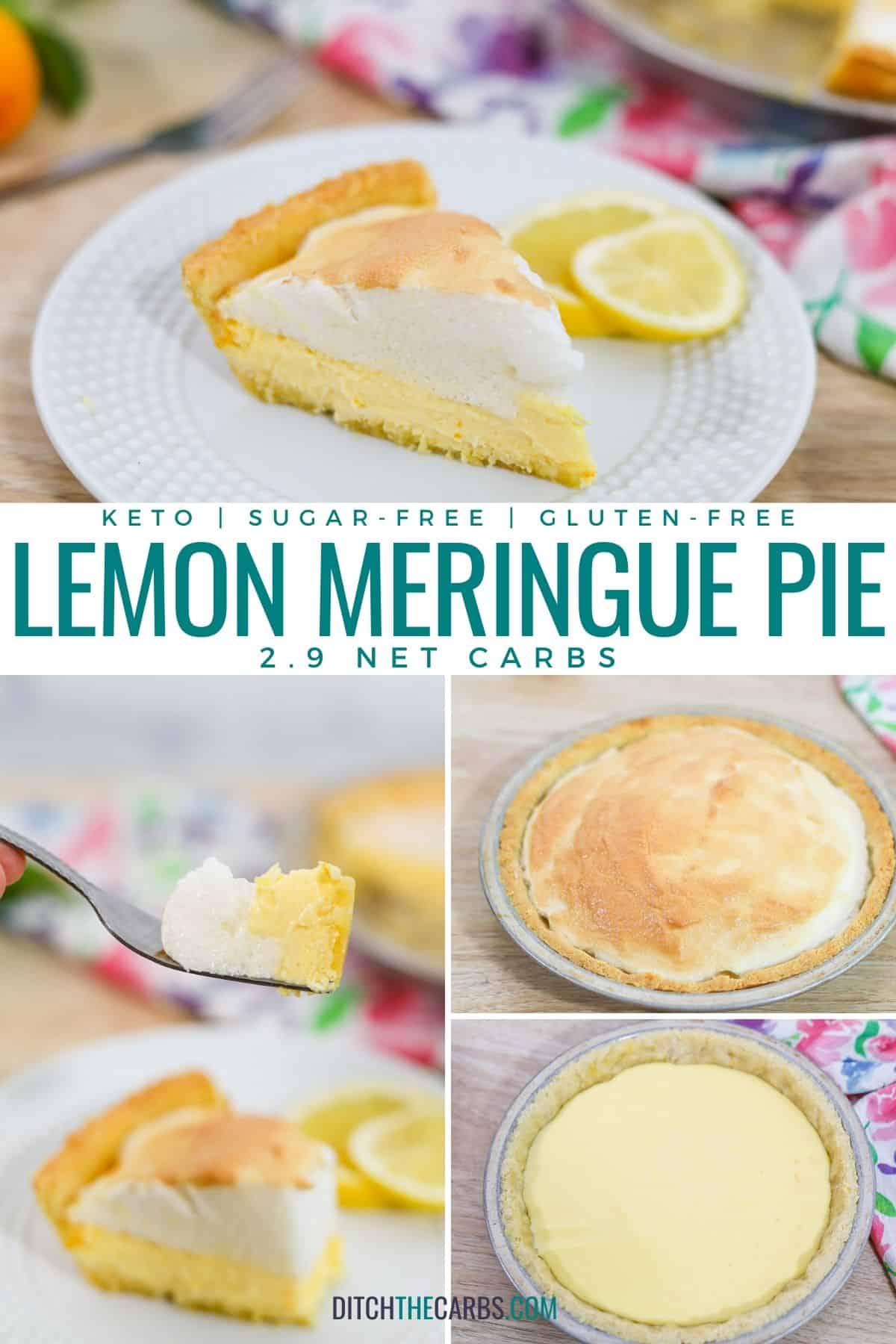 collage of how to make keto lemon meringue pie