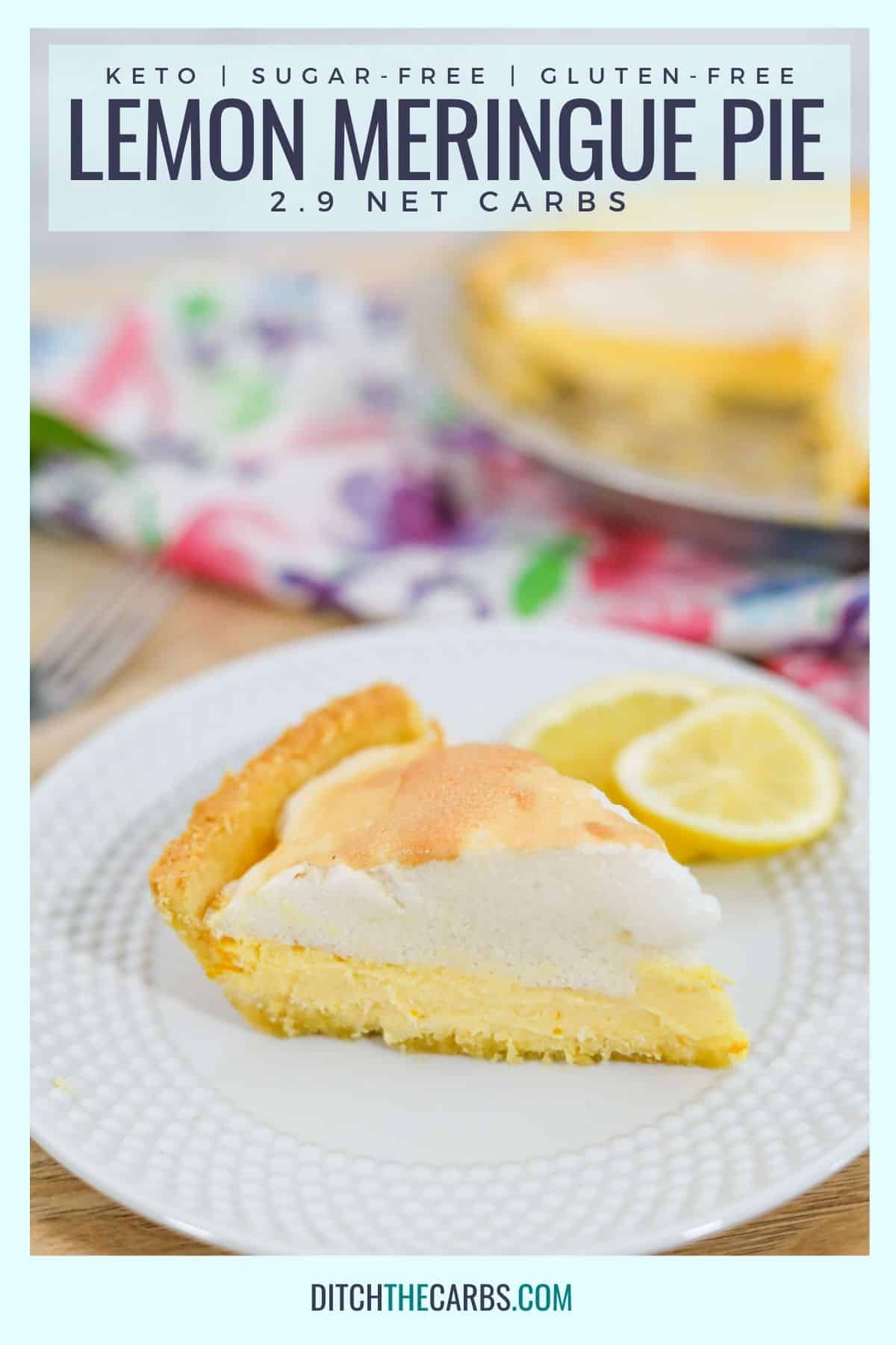 keto lemon meringue pie being eaten with a fork and a white plate