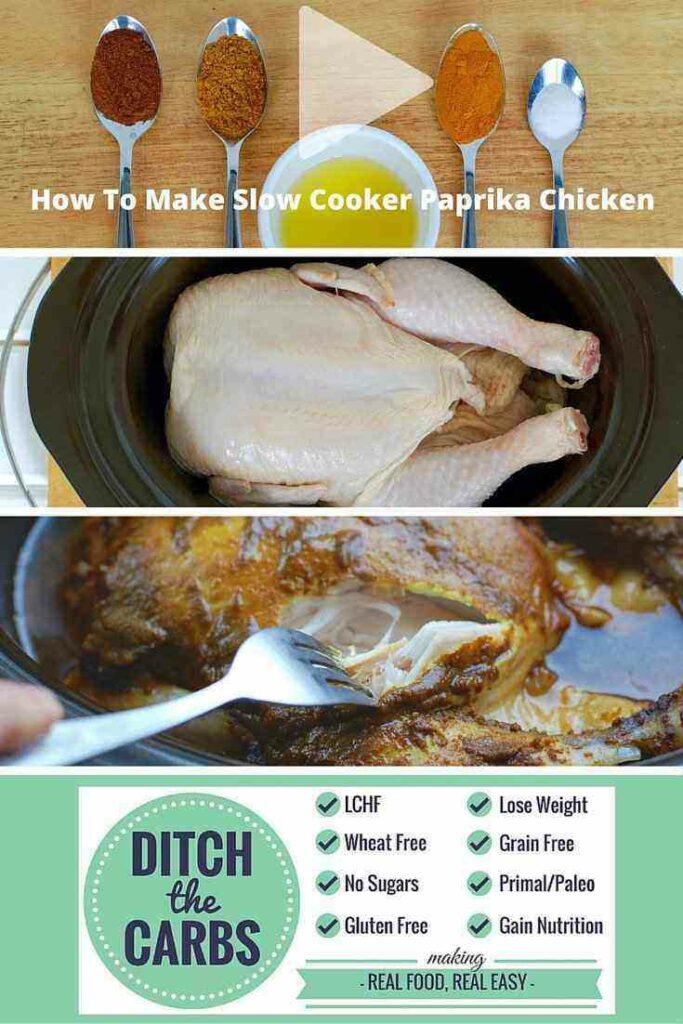 Collage of how to cook a whole chicken in the slow cooker