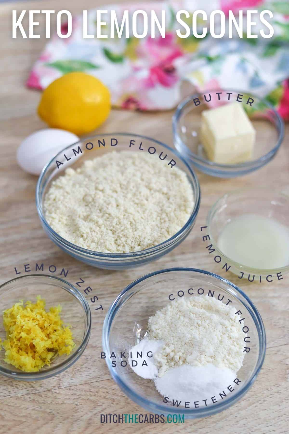 labelled ingredients to make keto scones recipe