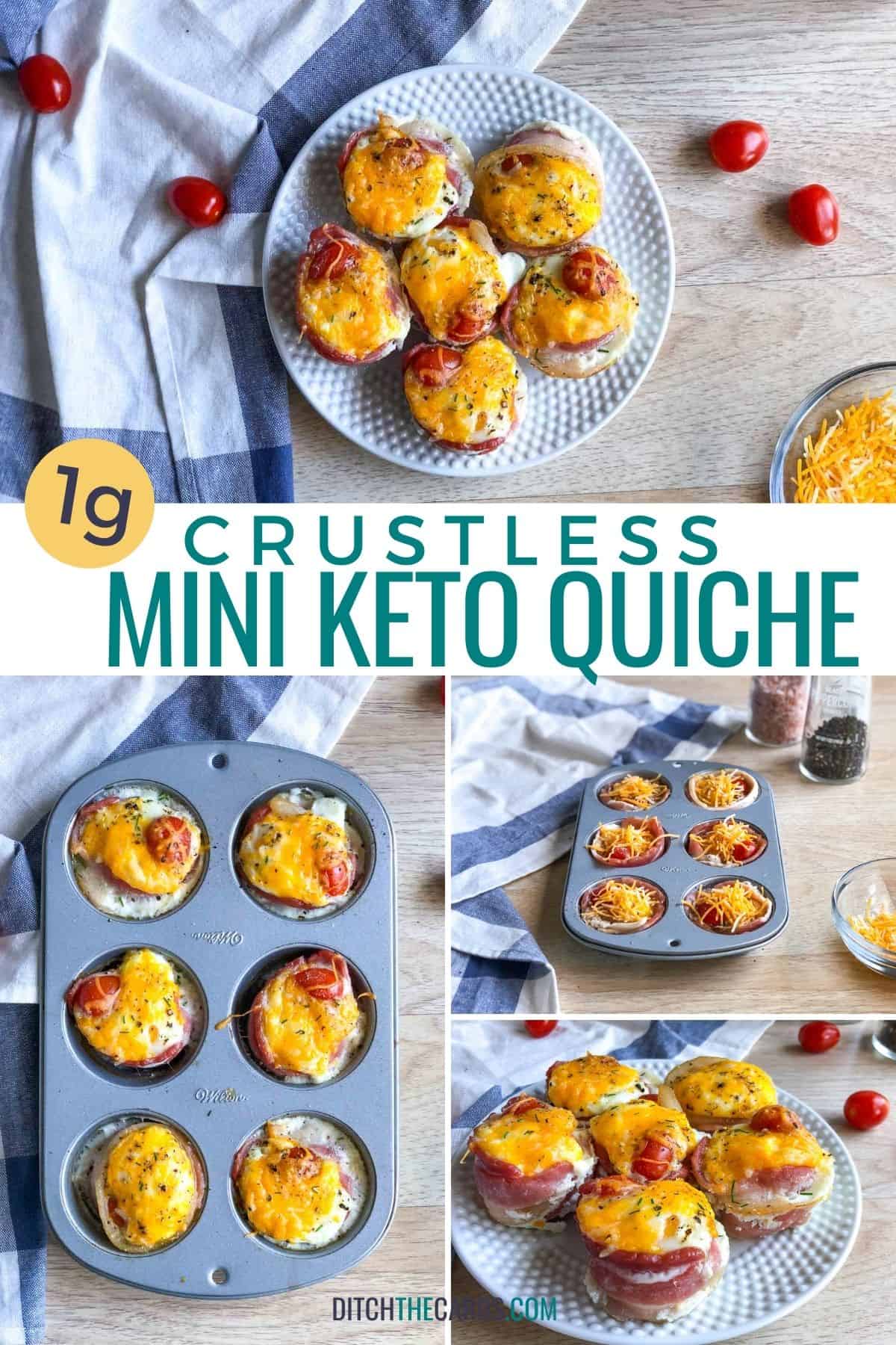 collage of how to make mini keto quiche