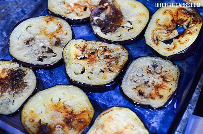 eggplant prepped for low-carb moussaka