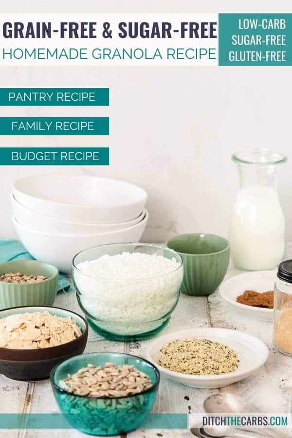 Easy homemade pantry recipe for Sugar-free and grain-free granola.