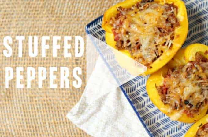 yellow stuffed peppers with a low-carb filing and melted cheese