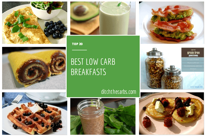 Collage of the top 20 low-carb breakfast recipes