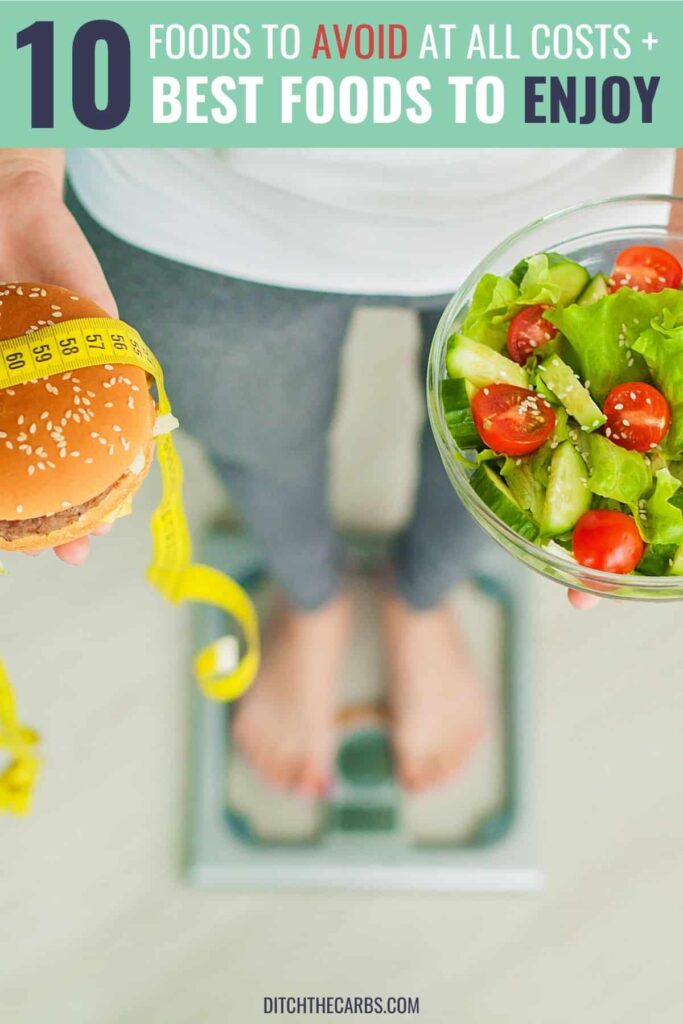 close up of hands holding a burger and a salad