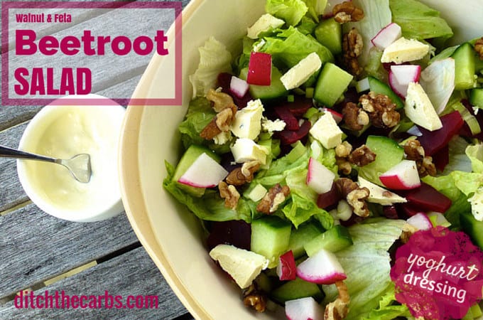A plate of beetroot and walnut salad