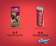 Images comparing the sugar in a ribena and Cola