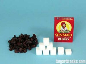 sugar blocks representing how much sugar is in a box of dried raisins