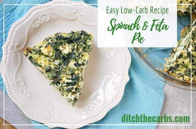 LCHF Spinach and feta pie on a white decorative plate