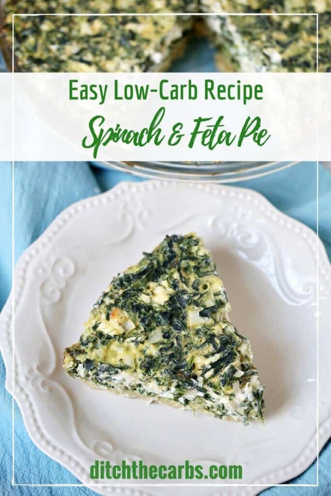 sliced spinach and feta pie on a white antique plare