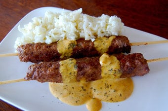 Lamb Kebabs With Coconut Curry Dipping Sauce. See how easy this is to make and packed with nutrition, especially if served with coconut cauliflower rice. Make it tonight and it will soon become a family favourite. | ditchthecarbs.com