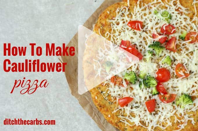 Watch the quick video how to make cauliflower pizza. Low carb, grain free, gluten free and super healthy. | ditchthecarbs.com