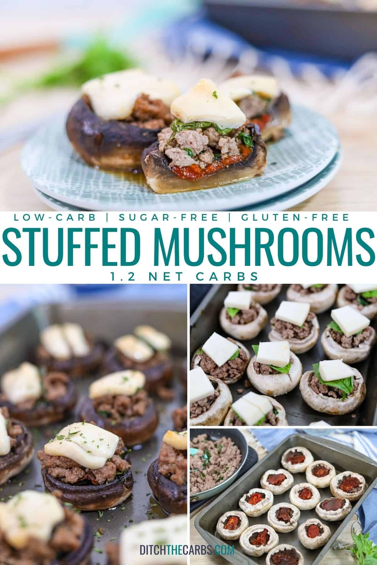 collage of how to make keto stuffed mushrooms 