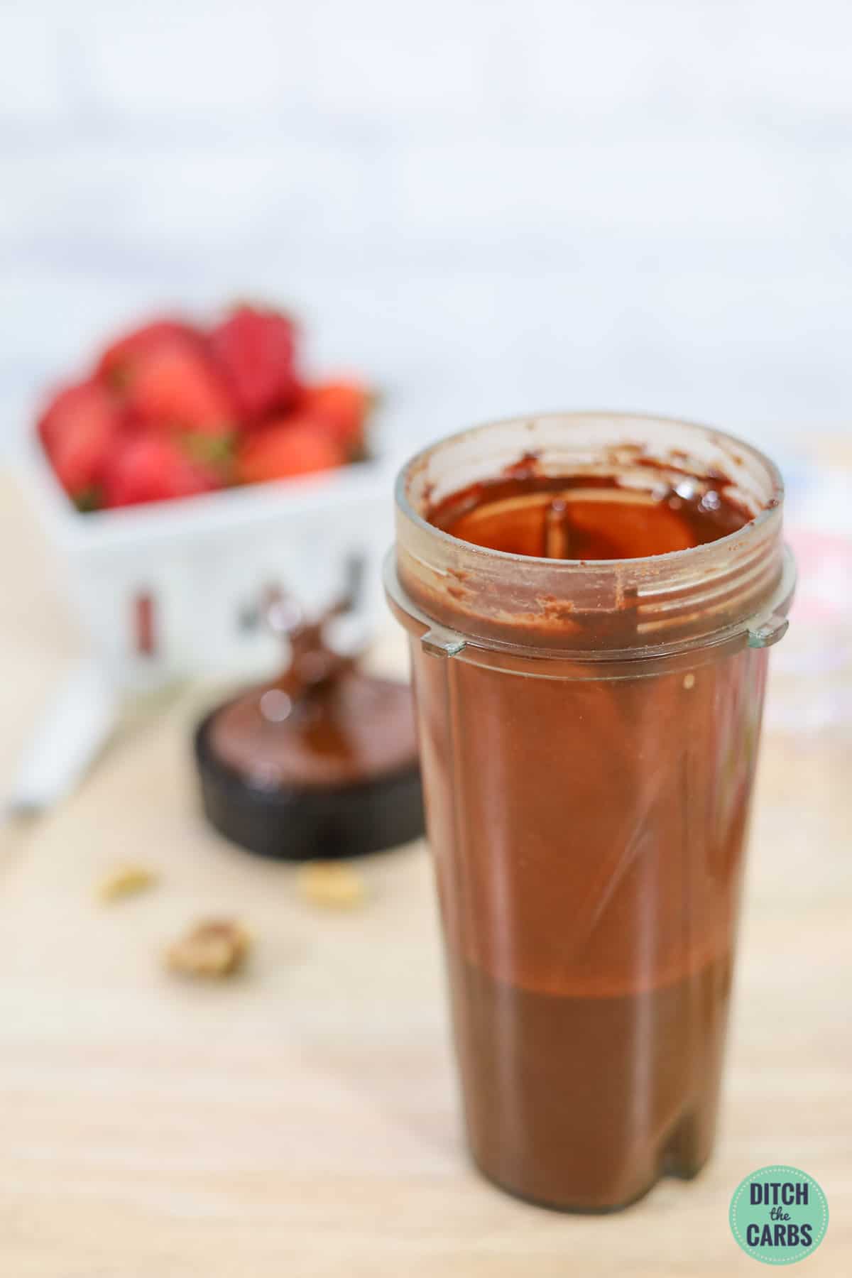 tall blender jar of sugar-free Nutella