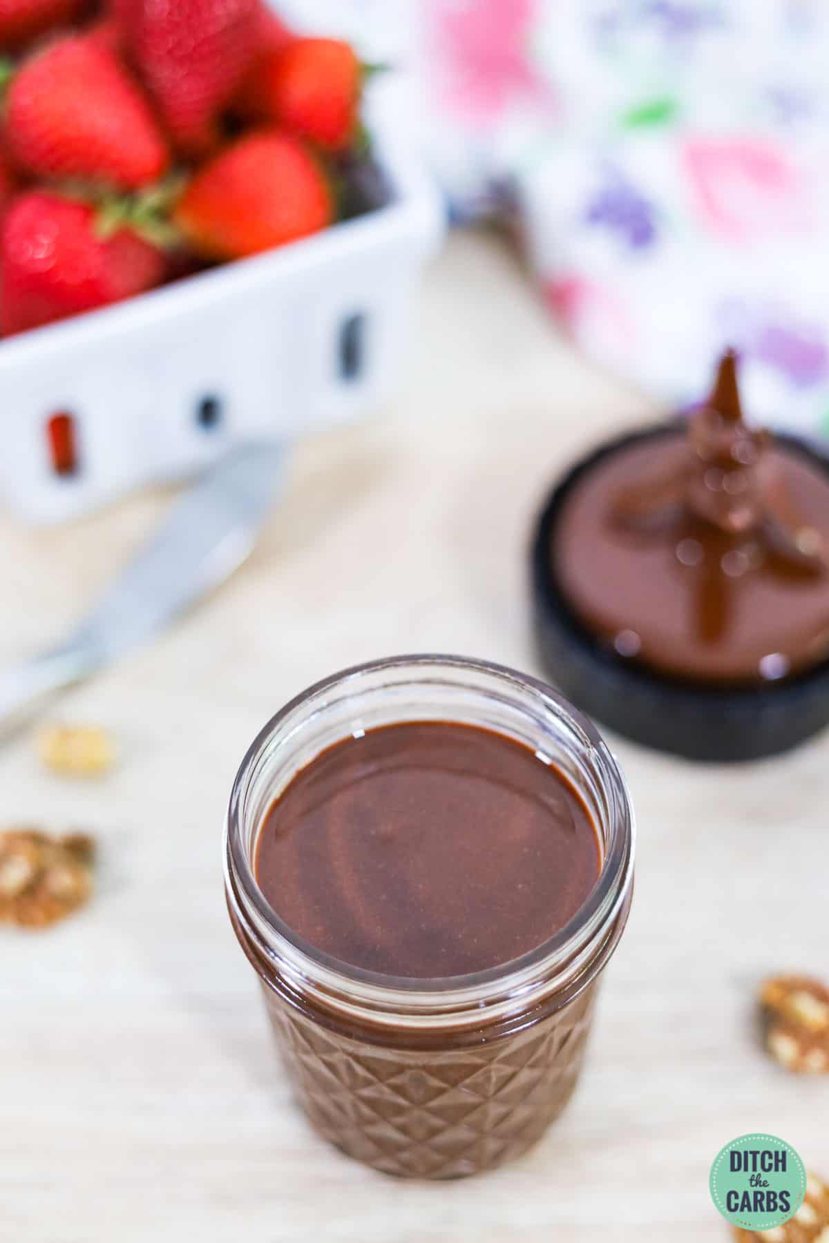 a glass jar of sugar-free Nutella