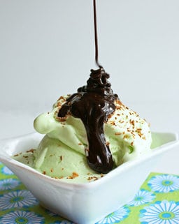 sugar-free mint ice cream drizzled with chocolate 
