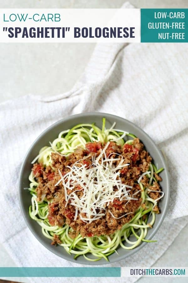 Beautifully plated low-carb bolognese over zoodles.