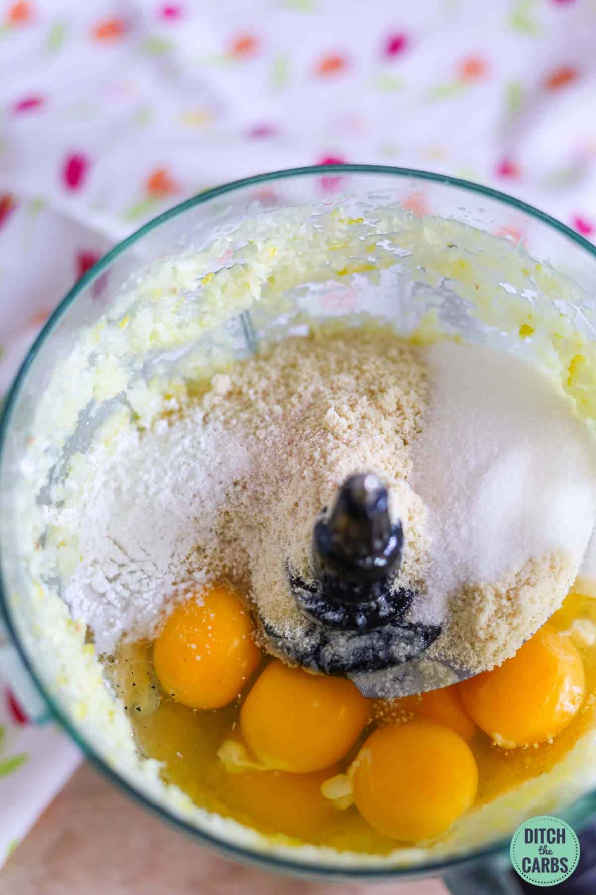 ingredients to make keto lemon cupcakes in a food processor
