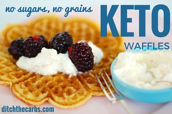 These have to be the easiest keto waffles out there, and no protein powders. Just a few ingredients and simple to make. Make a double or triple batch and freeze them. Make them sweet or savoury. #sugarfree #lowcarb #lchf | ditchthecarbs.com