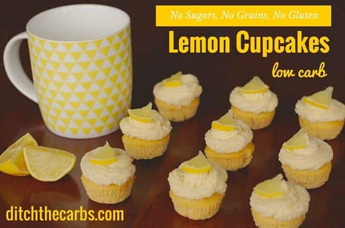 Amazing low carb lemon cupcakes. Pin this to make soon. No sugars, no grains, gluten free, healthy simple recipe. Too cute! #sugarfree #lchf | ditchthecarbs.com