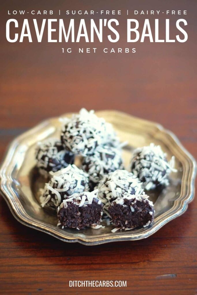 a selection of chocolate energy balls sitting on a fluted silver plate