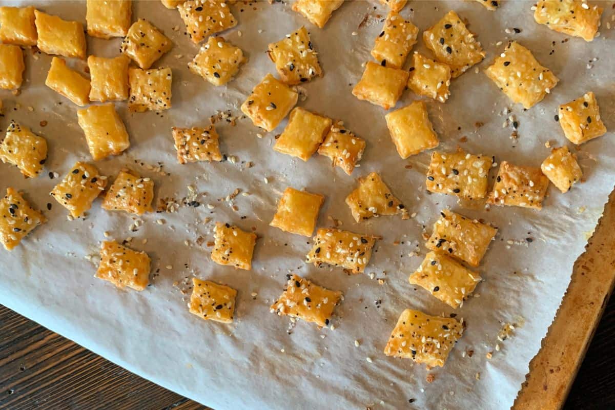crackers on a lined baking tray