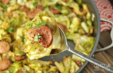 fried cabbage and sausages