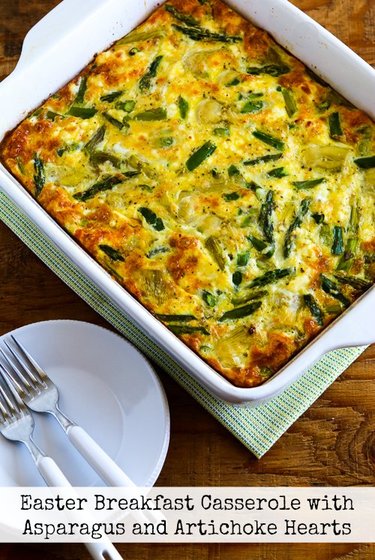 Baked quiche with asparagus and a plate