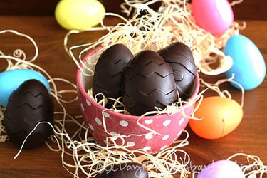 Easter eggs on a pick dotted bowl