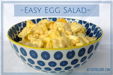 Egg salad in a blue bowl