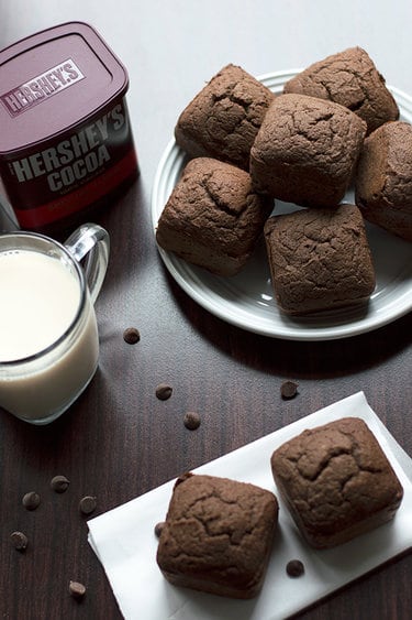 Sugar-free chocolate muffins with a glass of milk