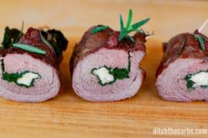 Lamb noisettes with spinach, rosemary and halloumi inside