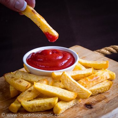 Fries on a plate, with Ketchup and Sauce