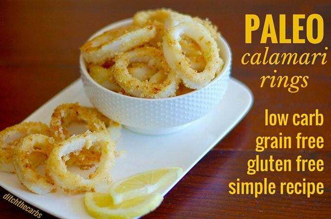 Paleo calamari rings, coated in a simple almond and lemon zest crumb. Grain free, gluten free, diary free and bread free. | ditchthecarbs.com