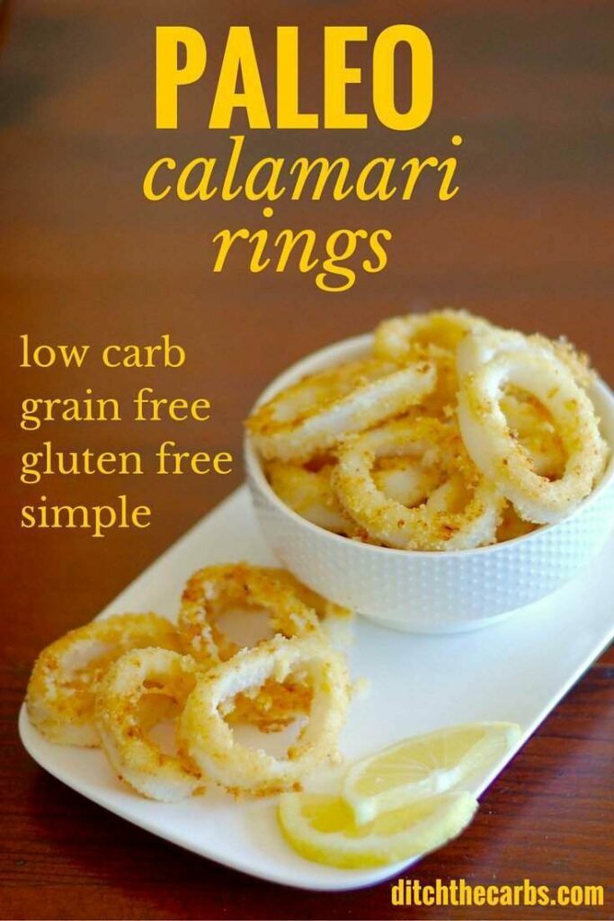 Paleo calamari rings, coated in a simple almond and lemon zest crumb. Grain free, gluten free, diary free and bread free. | ditchthecarbs.com