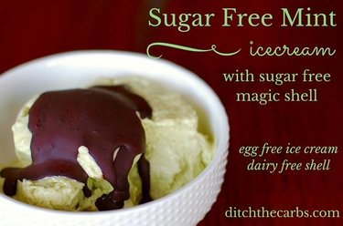 Sugar-free mint ice cream with sugar-free chocolate magic shell
