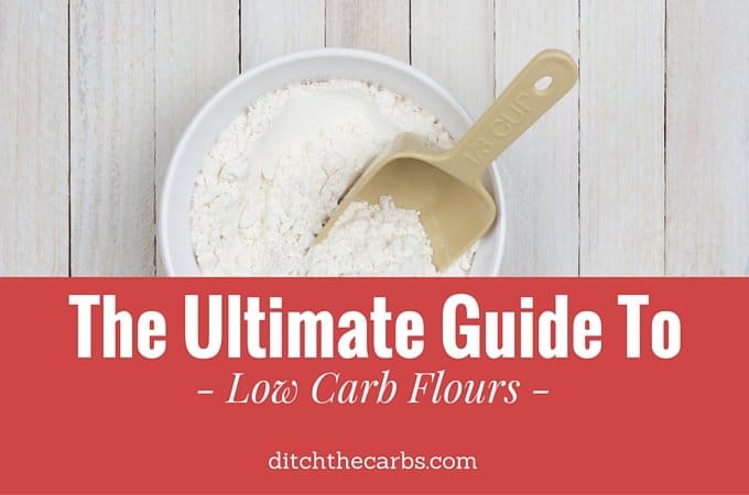 Low-carb flour in a bowl with a wooden scoop