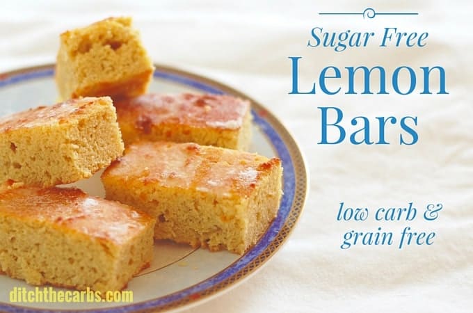 sugar-free lemon bars sliced and drizzled with juice