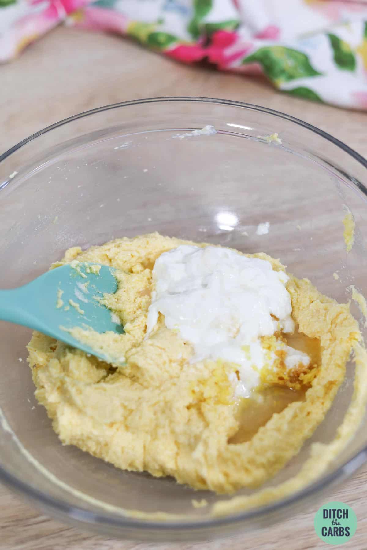 adding youghurt to keto lemon cake