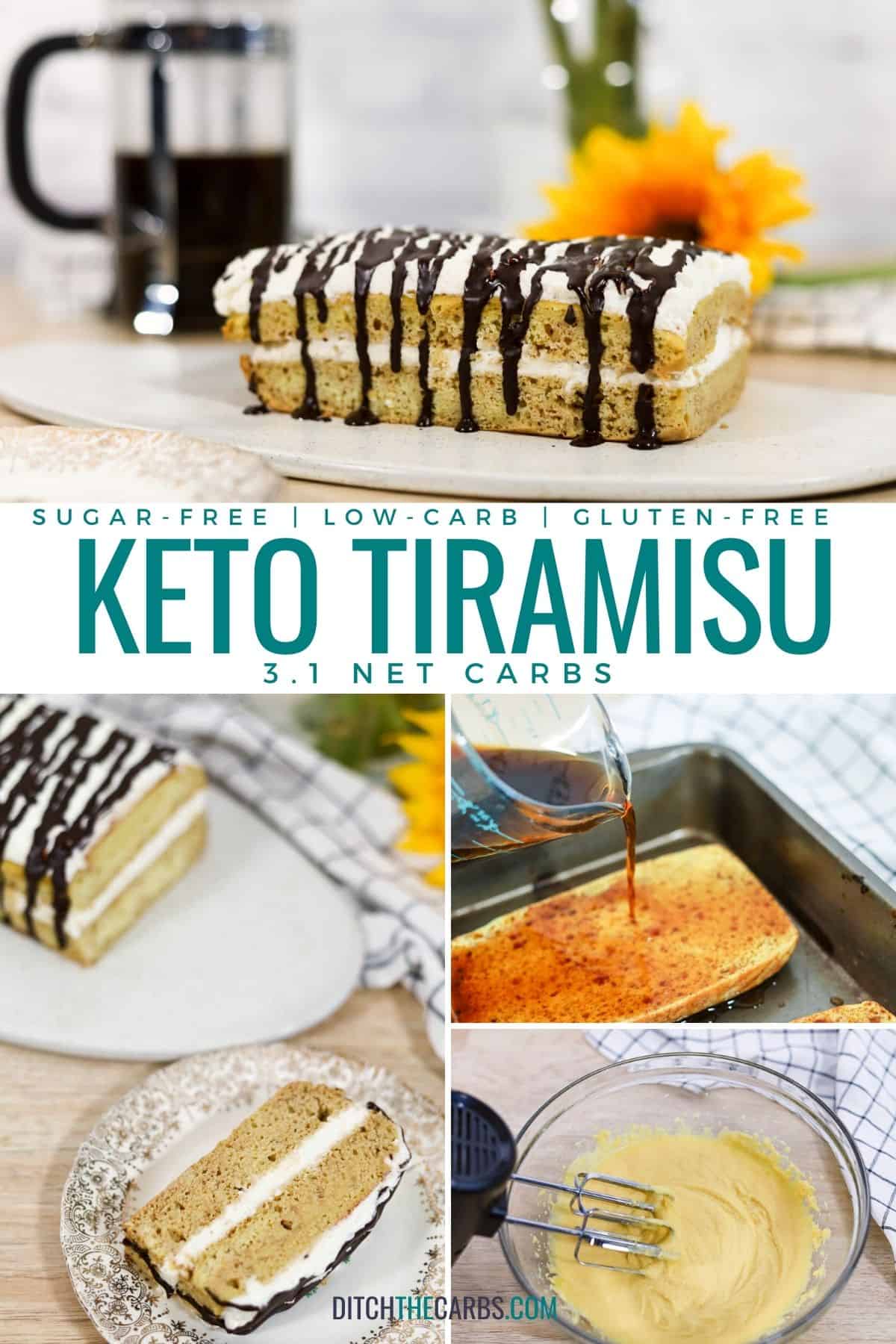 collage of how to make a keto tiramisu cake