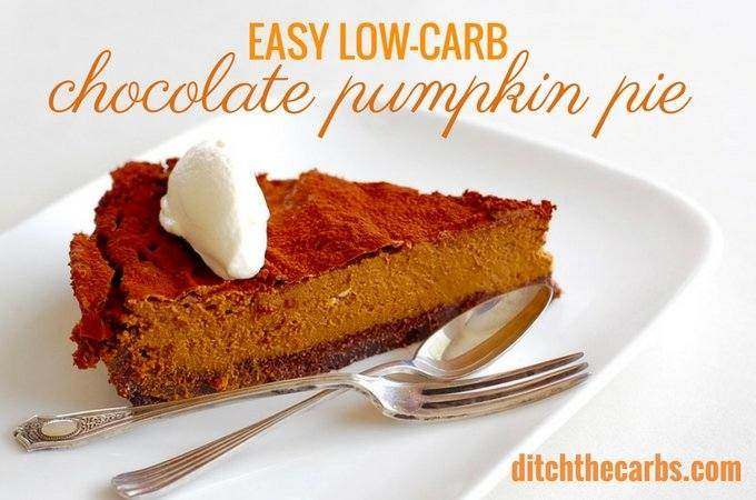 low carb chocolate pumpkin pie served with whipped cream