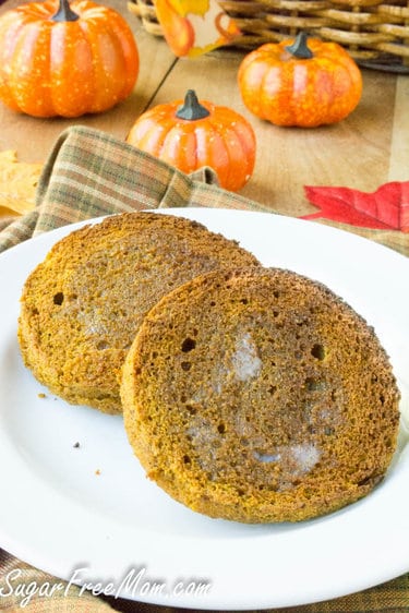 Two pumpkin muffins toasted with melted butter