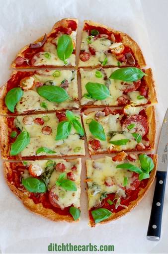 Keto meatlovers pizza with FatHead pastry is the most delicious pizza I have ever made. Low carb, grain free keto pizza heaven. | ditchthecarbs.com